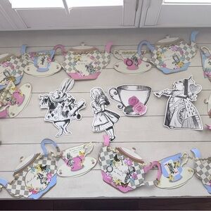 Alice in Wonderland Teapot 10 ft garland and cutouts double sided